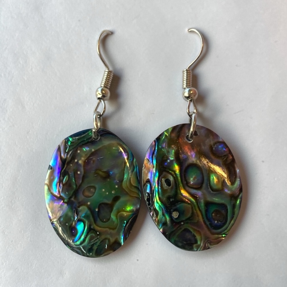 Iridescent Abalone Shell Oval Dangle Earrings - Multicolor
